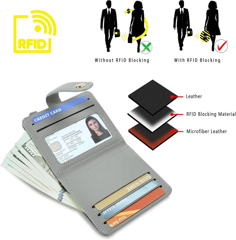 Airkit Small Wallets Woman RFID Blocking Leather Credit Card Holder - with ID Window - Card Wallets for Women - with Zipper Coin Purse - Keychain Wallet - Image 5